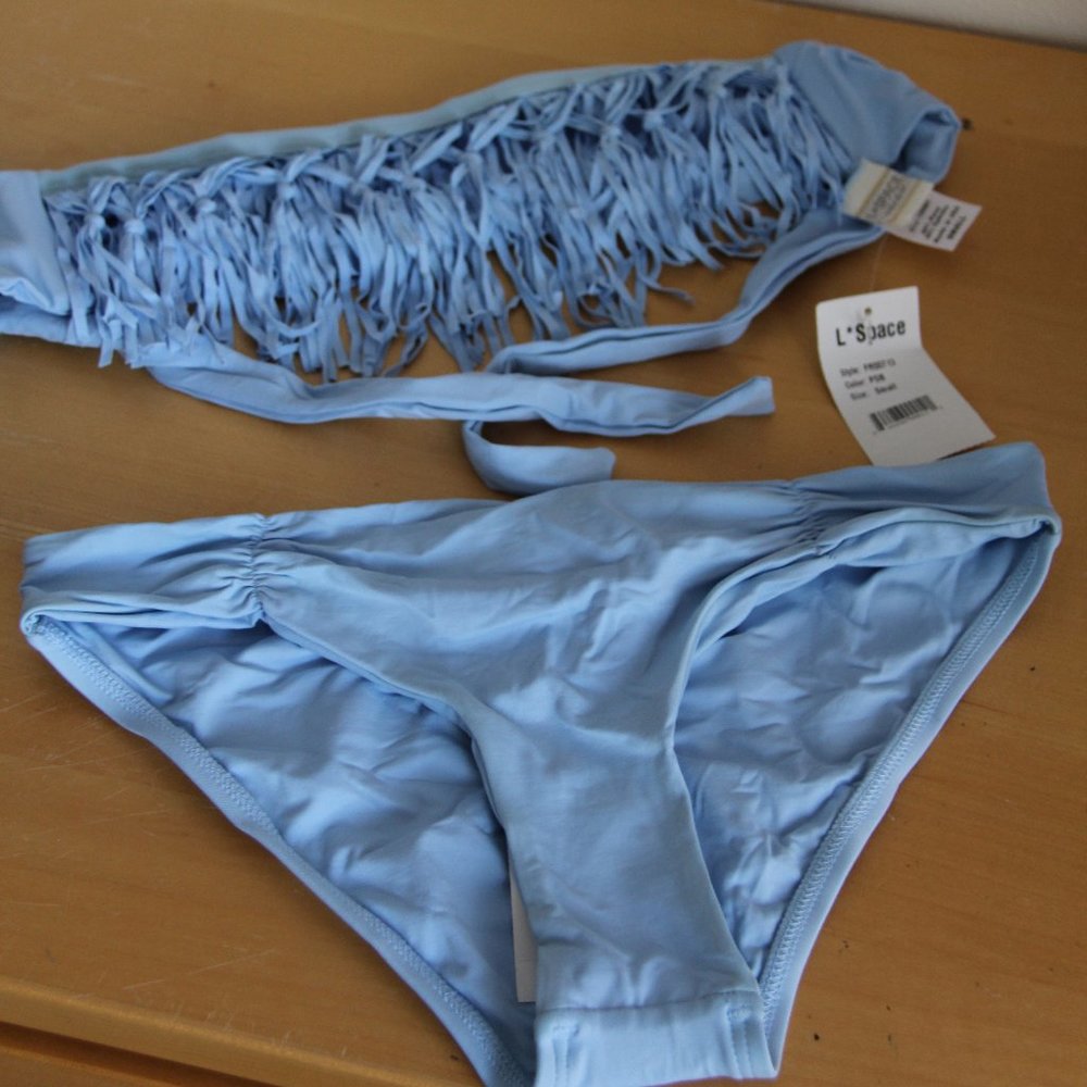 NWT L Space Bikini Set Bandeau Fringe Strapless Bra